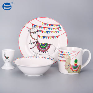 Excelentes Juegos de Vajilla Personalizados con un Lindo Diseño de <span class=keywords><strong>Alpaca</strong></span>, Juego de Desayuno Infantil de Porcelana Súper Blanca, Estilo Occidental Minimalista - Product Image 1