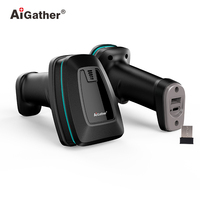 Lecteur de codes-barres sans fil Bluetooth mains libres, longue portée, lecteur de codes QR, scanner de codes-barres 1 million de codes avec base