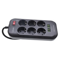 Bande d'alimentation d'extension EU 6 voies avec interrupteur à bascule 16A 4 USB 3A Schuko Type-F prise de courant électrique barre d'entrée multifonction 2m