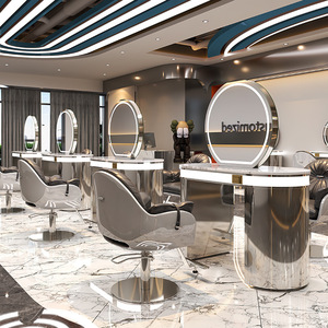 Espejo de Salón de Belleza de Doble Cara con Marco Dorado de Lujo Wss 2025, Estaciones de Peluquería y Barbería de Dos y Tres Plazas con Luz LED - Product Image 3