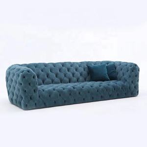 High Quality Elegant Modern Home Furniture Blue <strong>Velvet</strong> Chesterfield <strong>Sofa</strong> Set with Wood Frame Square Design for Living Room - Product Image 2