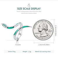 Bagues ouvertes en argent sterling 925 de couleur verte en forme de serpent pour femmes, magnifiques bagues de soirée, bijoux fins, cadeau BSR328