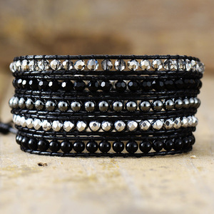 Handmade <b>Beaded</b> <b>Bracelet</b> 5 Strand Wrapped Woven Crystal Rhinestone Dark Horse Color Unisex Jewelry Gift Fashion Wrap <b>Bracelets</b> - Product Image 1