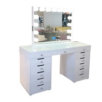 Table de maquillage de haute qualité avec miroir et éclairage LED, ensemble de coiffeuse avec tiroirs et étagères de rangement