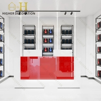 Massivholz-Handy-Präsentationsvitrine aus Edelstahl mit LED-Beleuchtung für Telefonladentheken