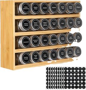 Estante de Especias de Bambú para Montar en la Pared de la Cocina con Frascos, Organizador de Especias de Bambú - Product Image 1
