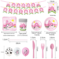 Set Cangkir & Nampan Kertas Ramah Lingkungan Bertema Sapi Peternakan Pink untuk Dekorasi Pesta Ulang Tahun Anak & Hari Valentine