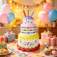 Décoration de gâteau d'anniversaire gonflable commerciale avec lumières LED imprimées, pour extérieur, jardin, pelouse, fête, festival, accessoire de décoration 6 pieds