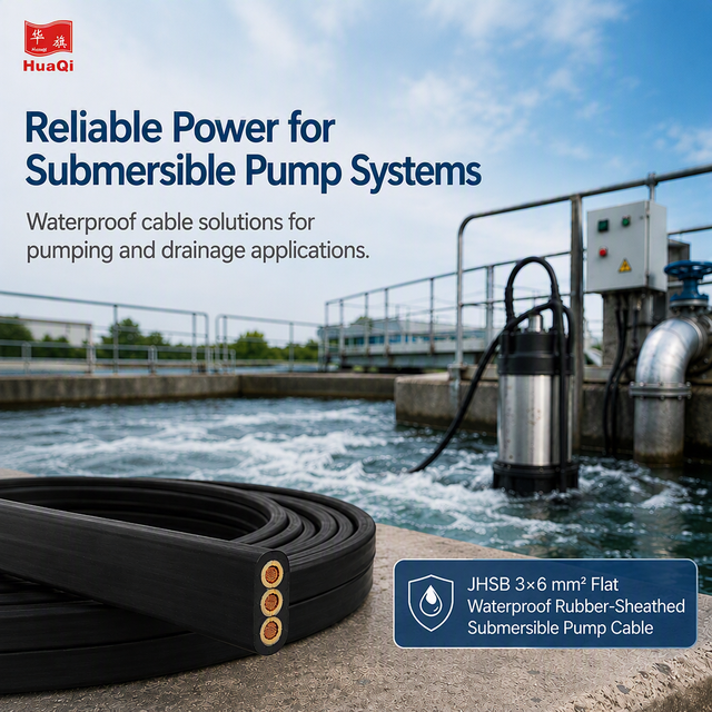 HUAQI JHS 3x6 450V 3*6mm Low Voltage Flat Submersible Pump Cable 3 Cores Copper/Tinned Copper Conductor Rubber Insulation