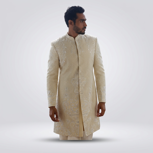 BEAUTIFUL DESIGNER ZARI HEAVY EMBROIDERY on GROOM SHERWANI,<b>PANT</b> & TURBAN WITH EMBELLISHED CRYSTAL GLASS BEADS,DABKA WORK=2024 - Product Image 5