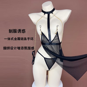 Sexy lingerie set with see-through halter neck, no need to remove, open backless design. - Product Image 2