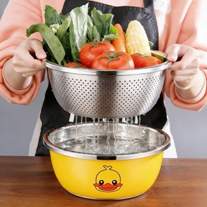 Colador de acero inoxidable Big Head Duck con cesta de drenaje, tazón para lavar verduras, colador de arroz doméstico, multifuncional - Product Image 1