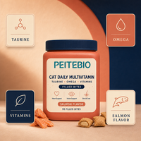 Complément alimentaire multivitaminé quotidien pour chat PEITEBIO, comprimés à mâcher, saveur saumon, taurine, oméga-3, soutien du cœur, de la vue, de la peau et du pelage, 90 comprimés