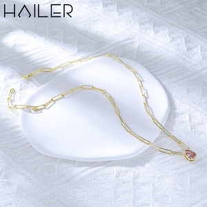 <span class=keywords><strong>Collar</strong></span> <span class=keywords><strong>de</strong></span> Plata 925 con <span class=keywords><strong>Zafiro</strong></span> Rosa Cultivado en Laboratorio, Corte Pera, Diseño Simple y Elegante para Mujer - Product Image 3