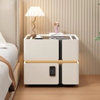 Nakas Kamar Tidur Modern Mewah dengan Pengisian Daya Nirkabel, Speaker Bluetooth, Lampu Ambient LED, 2 Laci, Kayu, untuk Apartemen