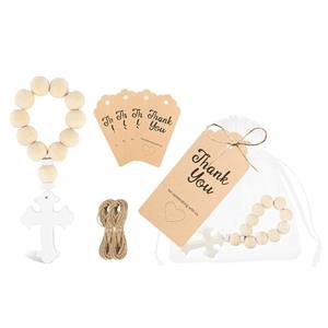 天然木ロザリオビーズ指リングブレスレット十字架付きチャームクリスチャン用 - Product Image 2