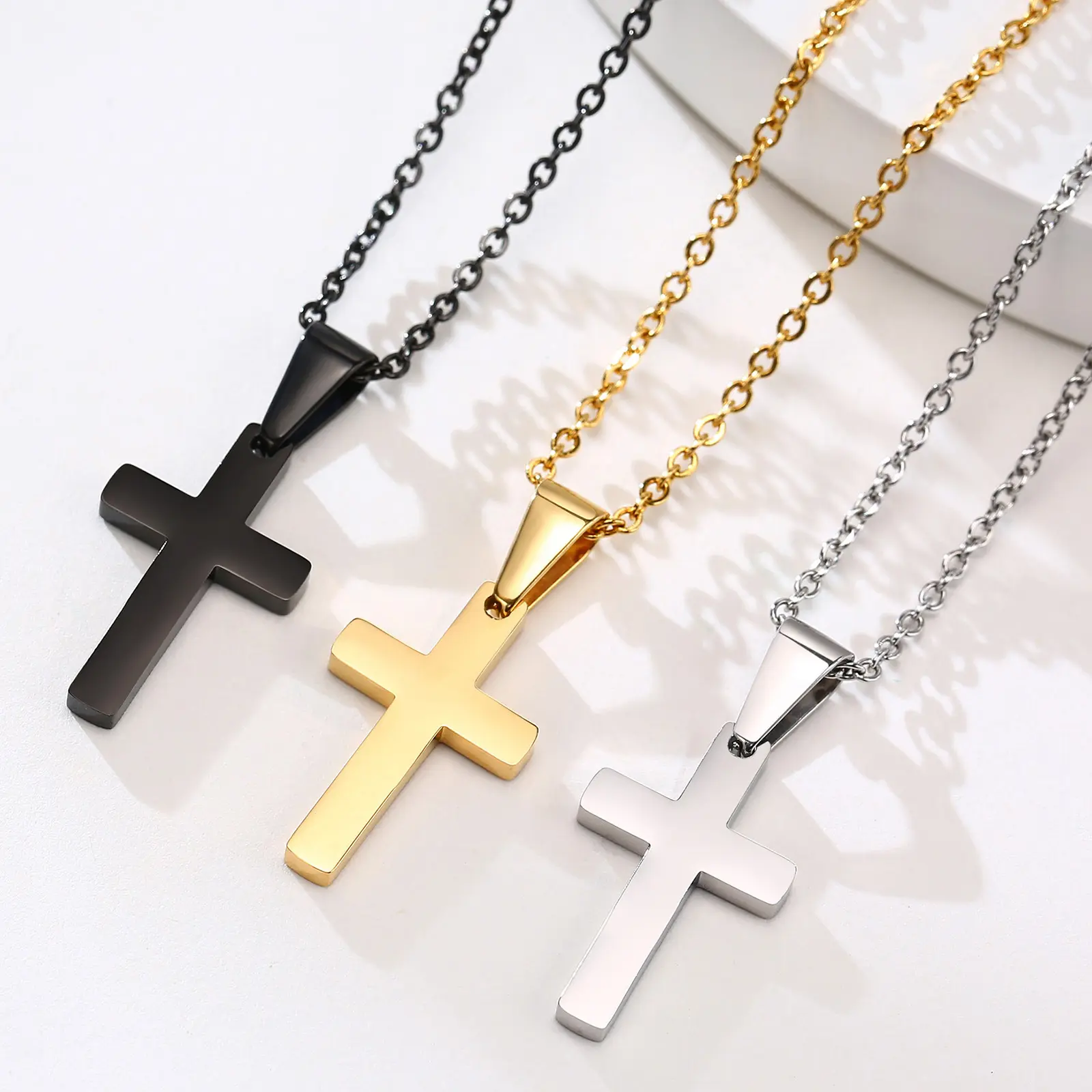 Cross Necklace Faith Pendant 14K Plated Chain Stainless Steel Silver/Gold Plain Pendant Cross Necklace Prayer Religious Jewel