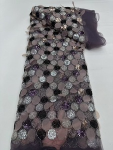 Ni. Ai phong cách mới mô hình tròn sáng bóng sequin ren vải lưới sequin đính cườm ren lưới vải quần áo phụ kiện vải ren - Product Image 3