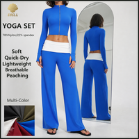 Ensemble de Pilates Minimaliste Personnalisé avec Logo, Veste Zippée à Manches Longues et Pantalon Plissé Long pour Femme