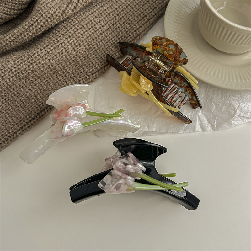 French Luxury Calla Lily Acetate Hair Claw Clip European-American Style ...