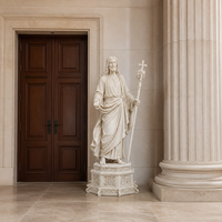 Estatua de Jesucristo Tallada a Mano en Mármol Blanco, Escultura Religiosa Católica con Cruz, para Altar de Iglesia, Jardín o Santuario