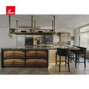 Alland Đính Cườm Gỗ Sồi Ăn Sáng Thanh Cửa Kính Tấm Tường Gỗ Kết Thúc Laminate Đá Cẩm Thạch Bàn Bếp Đảo Và Tủ Bếp - Product Image 4