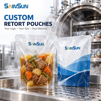 Sachet de cuisson sous pression OEM Premium transparent et sûr, résistant aux hautes températures, pour repas prêts à consommer (carotte, poulet, pomme de terre), 200g 250g, scellé sur trois côtés