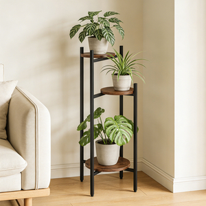 Support à plantes d'angle à 3 niveaux, style antique, en métal et bois, étagère à fleurs pour l'intérieur et l'extérieur - Product Image 1