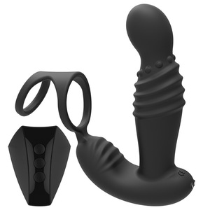 Nouveau style de plug anal vibrant télescopique étanche à double anneau avec télécommande sans fil et anneau pénien pour massage de la prostate - Product Image 5