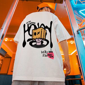 T-<span class=keywords><strong>shirt</strong></span> pour <span class=keywords><strong>homme</strong></span> à manches courtes, coupe ample, col rond, 100% coton, imprimé graffiti hip-hop humoristique noir, marque de mode de rue américaine - Product Image 4