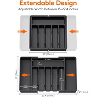 Organisateur de tiroir de cuisine en plastique extensible sans BPA, de qualité supérieure, avec plateau à couverts réglable pour ustensiles de cuisine