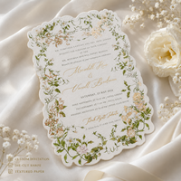 Pack d'invitations de mariage découpées sur mesure, avec cartes RSVP et de détails assorties, ornées d'art floral doré pour la cérémonie de mariage