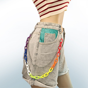 โซ่คาดเอวเรซิ่นสีรุ้งแบบโลหะสองชั้น สไตล์พังก์ฮิปฮอป แฟชั่นสำหรับทุกเพศ เหมาะสำหรับใส่ในชีวิตประจำวัน - Product Image 3