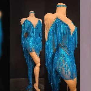Abito da Spettacolo Latino Blu Diamante per Cantanti e Presentatrici, 100% Poliestere, per Adulti - Product Image 2