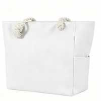 Sac de plage en toile robuste avec poignées en corde, motif lettres, poche extérieure – Grand sac de transport spacieux pour les aventures en plein air et les journées à la piscine