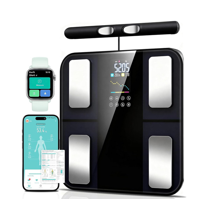 Smart 8-Point Electrode Body Fat Analyzer Digital Scale with Glass Screen 180kg Capacity Battery Powered App-Connected