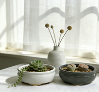 Mini pots de bonsaï chinois Zen en gros - Petits pots en céramique bicolores pour la décoration de micro bonsaï de bureau intérieur