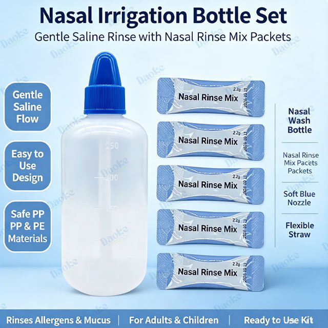 Factory Direct Complete Nasal Wash Kit 250ml Scale Bottle Matched 2.2g Nasal Rinse Salt Custom Package for Global Wholesalers