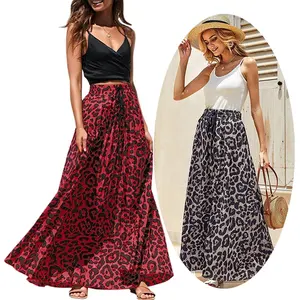 Tall Womens Leopard Print Maxi Skirts Chiffon Bohemian Pleated Sundress Flowy Beach Shorts Boho Dress Long Skirt