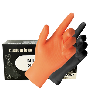 ถุงมือไนไตรล์สำหรับงานซ่อมแซมอุตสาหกรรม ผิวสัมผัสแบบเพชร  หนา  สีส้มดำ - Product Image 4