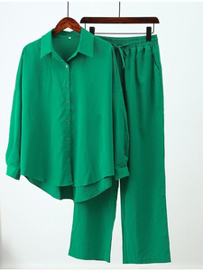 Ensemble décontracté 2 pièces pour femmes, chemise ample à manches longues et <span class=keywords><strong>pantalon</strong></span> large, nouvelle collection mode Europe et Amérique 2025 - Product Image 4