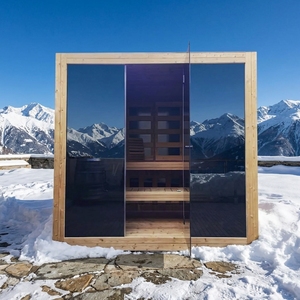 Cabine de sauna carrée Essentialist Garden, finition bois brut, cadre fin, salle de sauna en verre - Product Image 6