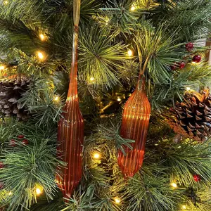 BSCI Factory Wholesale Glass Ornament Christmas Atmosphere Simple Christmas Tree Ornaments Straight Stripes Orange Glass Icicles