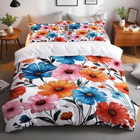 Ensemble de housse de couette à motifs géométriques brossés en 3D imprimés numériquement, motif floral, style européen-américain