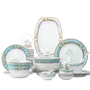 Jingdezhen — bols et assiettes en céramique de luxe, vaisselle chinoise résistante à la chaleur, haute qualité, combinaison de bols à bords dorins de style européen - Product Image 1