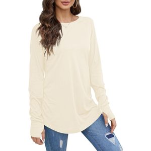 Túnica informal de manga larga para mujer, cuello redondo, corte holgado con orificios para los pulgares, tejido de punto suave, mangas de longitud completa - Product Image 3