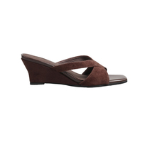 Sandales compensées en cuir suédé véritable à lanières croisées, matériaux haut de gamme, à enfiler, pour femme, usage quotidien, collection 2026, vente chaude