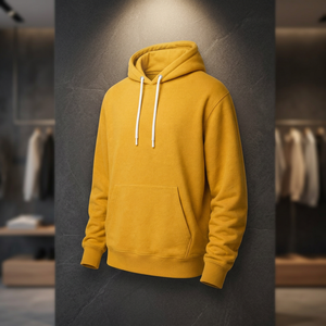 Sweat-shirt à capuche jaune moutarde pour homme, coupe classique, en molleton de coton, décontracté, avec poche avant, fabriqué sur mesure - Product Image 2