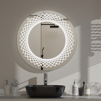 Miroir intelligent rond à éclairage doux avec cadre LED givré, affichage de l'heure/température, gradation, anti-buée, miroir de salle de bain haut de gamme