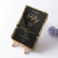 Papel de aluminio acrílico negro con forma personalizada, estampado, boda, hotel, menú, 50 cumpleaños, 80 cumpleaños, celebración, tarjetas de menú